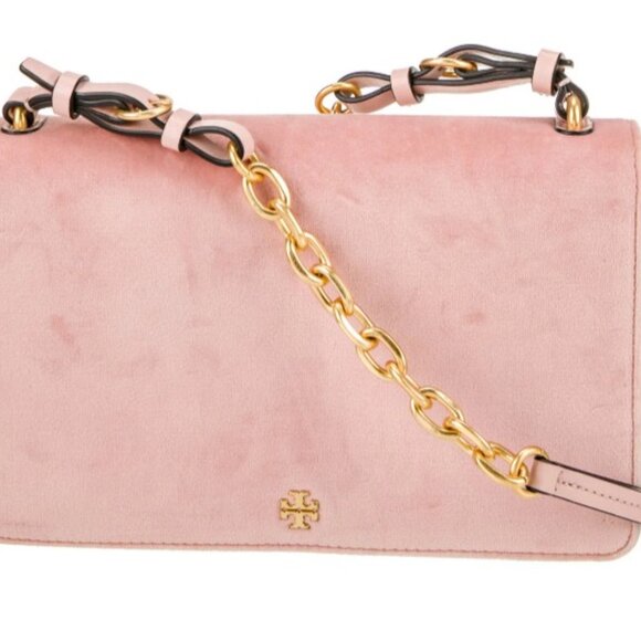 Tory Burch Sadie velvet shoulder bag in ballet pink - Picture 12 of 13